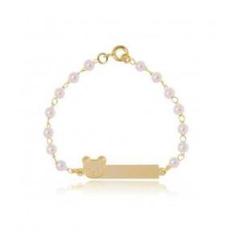 Imagem de Pulseira Infantil Pérola Chapinha Com Ursinho Banhado A Ouro