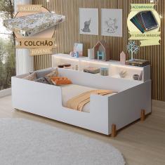 Imagem de Cama Criança Infantil Montessoriana Juvenil Doçura Com Nicho Branca Incluso Lousa Mágica + Colchão