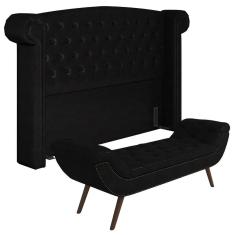Imagem de Cabeceira Cama Box Queen 160cm Provença e Recamier Veneto P02 Sintético Preto - Mpozenato