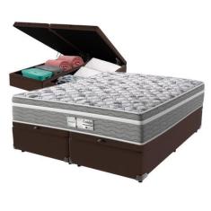 Imagem de Cama Box Baú Marrom E Colchão Queen Evolution Molas Ensacadas Probel