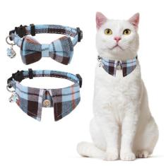 Imagem de DILLYBUD Coleira de gato com sinos e pingente fofo - coleira de gato separável com gola de camisa removível para meninas, meninos, gatos, pacote com 2 coleiras xadrez para gatinhos ajustáveis, ideal