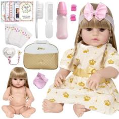 Imagem de Bebe Reborn Boneca Menina Loira Princesa Bolsa Acessórios - Cegonha Re