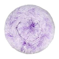 Imagem de Cama calmante para cães e gatos, cama para cães antiansiedade, cama redonda para cães e gatos, cama macia e aconchegante para aquecer cães, cama macia macia e fofa de pelúcia para cães e gatos, roxa 120 x 120 cm