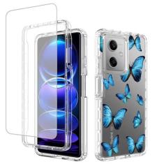Imagem de Ueokeird Capa para Redmi Note 12 5G, Poco X5 5G 22111317PG com protetor de tela de vidro temperado, capa protetora de corpo inteiro com estampa floral transparente para Xiaomi Redmi Note 12 5G