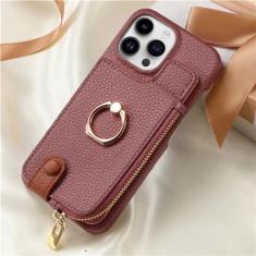 Imagem de Carteira de couro com zíper com suporte para cartão, capa de telefone para iphone 15 12 13 14 11 pro max xs xr x anel kickstand, roxo, para iphone 13