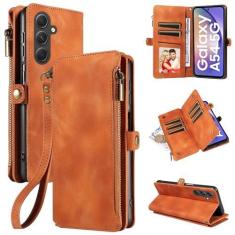 Imagem de Capa carteira compatível com Samsung Galaxy A54 5G com zíper porta-cartão de crédito alça de pulso flip livro livro PU suporte de couro acessórios para celular capa para celular A 54 54A SM A546U 2023