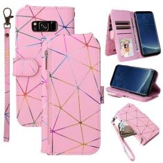 Imagem de Furiet Capa carteira compatível com Samsung Galaxy S8 Plus com alça de pulso, mais de 9 compartimentos para cartões, bolsa com zíper, suporte para cartão de couro para S8plus S 8 8plus 8S Edge S8+