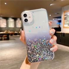Imagem de Capa de telefone transparente com glitter para iPhone 14 15 13 12 Pro 11 Pro Max XS Max XR X 7 8 Plus Mini SE 2020 Capa de lantejoulas gradiente fofa, preta, para iPhone 14Plus