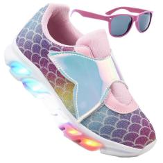 Imagem de Tenis Infantil De Led Feminino Sereia Refletivo Meninas + Oculos-Feminino