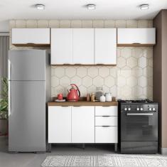 Imagem de Cozinha Compacta Demóbile Firenze com 7 Portas, 2 Gavetas e 3 Prateleiras - 260cm de largura - Amêndola/Branco