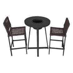 Imagem de Conjunto Bistrô Champanheira Tampo Ripado E 2 Banquetas França Corda Náutica Marrom - Cor: Marrom