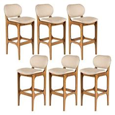 Imagem de Kit 6 Banquetas para Área Gourmet 50 x 104 Cm Decor Madeira Maciça Imbuia Linho Bege M58 - RMI