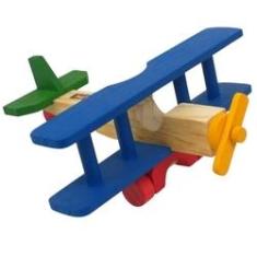 Imagem de Avião Biplano Em Madeira Brinquedo Educativo