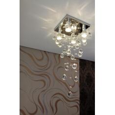 Imagem de Lustre De Cristal Para Sala Com 70Cm De Altura E Base De Inox Espelhado  De 20X20cm