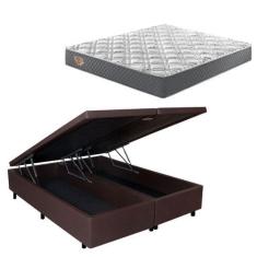 Imagem de Cama Box Super King Baú Marrom Reforçada + Colchão Adapto Molas Ensaca