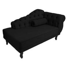 Imagem de Recamier Decorativo Divã Larissa Lado Esquerdo Couro Preto Pés Madeira