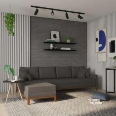 Imagem de Sofá 4 Lugares Vinto Com Chaise Esquerdo Linho Grafite - Mobly