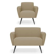 Imagem de Sofá Namoradeira com Poltrona Pés Palito de Ferro Bruna Suede Marrom Rato - D`Rossi