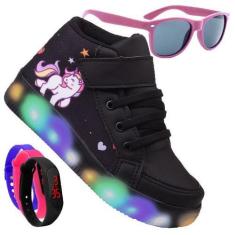 Imagem de Tenis Botinha Feminino De Led Com Calce Facil Infantil Unicornio Perso
