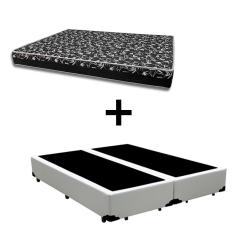 Imagem de Cama Box Casal 138 Bipartido - Tecido Sintético Branco Com Colchão Belize Bello Box - D33 Preto 57x138x188