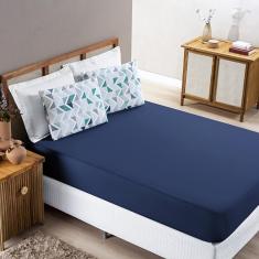 Imagem de Jogo de Lençol Grace King 3 Peças Malha 100% Algodão Macio Estampado - Azul Geométrico