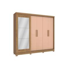 Imagem de Guarda Roupa Casal 5 Portas E 4 Gavetas C/ Espelho E Pés Flex Cb01n564 Nogueira/Macadamia - Kappesberg