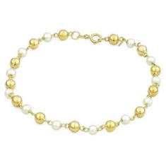 Imagem de Pulseira Infantil De Ouro 18K Bola Com Pérola - Elegancy Joias