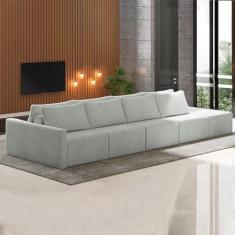 Imagem de Sofá Ilha Modulado Milos 432cm Puff Lateral Bouclê Cinza G33 - Gran Belo