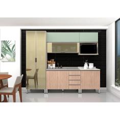 Imagem de Armário de Cozinha Compacta 6 Peças sem Tampo Legno Crema com Cumaru e Verde Luci Luciane Móveis