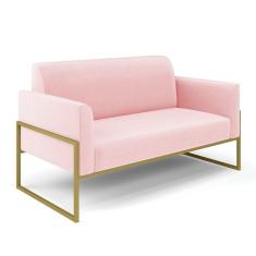 Imagem de Sofá Namoradeira Base Industrial Alta Dourado Marisa Suede D03 - D\`rossi Cor Rosa Bebê
