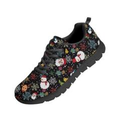Imagem de Coloranimal Tênis de corrida feminino confortável respirável Go Easy Walking Tênis leve, Papai Noel preto de Natal, 36