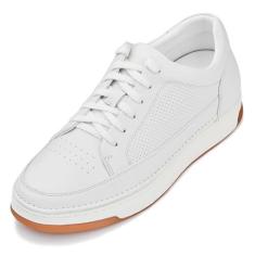 Imagem de CALTO Tênis masculino invisível que aumenta a altura – Tênis moderno de couro premium com cadarço – 6 cm mais alto, Branco/esbranquiçado e sola de goma, 38