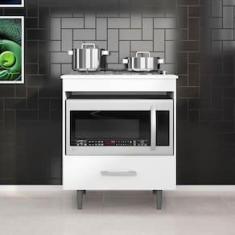 Imagem de Balcão para Cooktop 4 Bocas Poliman Alecrim com Nicho para Micro-ondas e 1 Gaveta - Branco