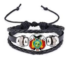 Imagem de DIYthinker Bolívia National Emblem Country Pulseira de couro trançado com contas