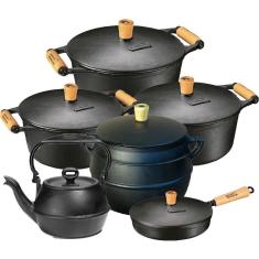 Imagem de Jogo Caçarolas Frigideira Bojudo Chaleira Ferro Panela Mineira