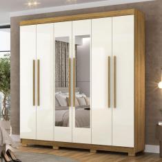 Imagem de Guarda-Roupa Casal Bahamas 6 Portas 2 Gavetas com Espelho Natural/Champanhe - Pnr Móveis