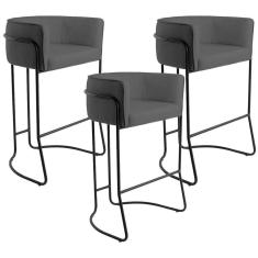 Imagem de Kit 03 Banquetas Fixa Preto Corano Cinza C-03