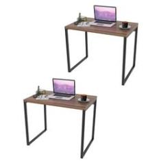 Imagem de Kit 2 Mesas de Escritório Office 90cm Estilo Industrial Prisma C08 Nogal - Mpozenato