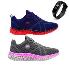 Imagem de Kit 2 Tênis Casual Esportivo Para Passeio Caminhada Academia + Relógio Unissex-Feminino