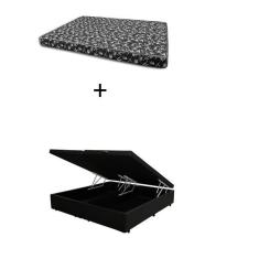 Imagem de Cama Box Baú Casal 138 Bipartido - Bello Box Tecido Sintético Preto com Colchão New York Preto D28 - 100% Espuma - 54x138x188