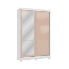 Imagem de Guarda Roupa Solteiro 2 Portas de Correr e 2 Gavetas c/Espelho e Pés N571 Branco/Macadamia - Kappesberg