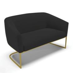 Imagem de Sofá Namoradeira 2 Lugares Base Industrial Dourado Stella Veludo Preto D03 - D'Rossi