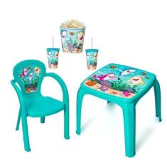 Imagem de Mesa Infantil Tubarão C/ 2 Cadeiras + Balde Pipoca + 2 Copos - Usual U