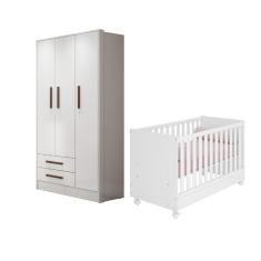 Imagem de Jogo De Quarto Bebê Kit Com Berço E Guarda-roupa Encanto Branco Branco - Qmovi