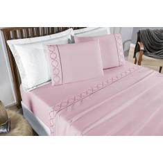 Imagem de Lençol Casal Super King Madri 300 Fios 04 Peças Rosa - Jm Enxovais