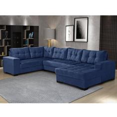 Imagem de Sofá de Canto 6 Lugares com Chaise Bia Império Estofados Azul Marinho