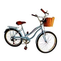Imagem de Bicicleta para menina Aro 24 Retrô com cesta vime azul bb