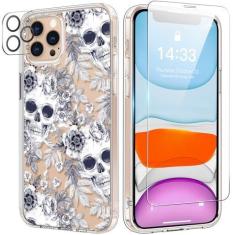 Imagem de bicol Capa para iPhone 11 Pro Max com protetor de tela e protetor de lente de câmera - Design floral floral moderno para mulheres e meninas - Capa de telefone transparente de acrílico à prova de