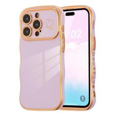 Imagem de ZTOFERA Capa para iPhone 14 Pro de 6,1 polegadas, linda capa ondulada encaracolada com estampa de coração de amor, borda banhada de luxo, proteção total para câmera, à prova de choque, para mulheres e