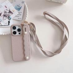 Imagem de Capa de couro com alça de pulso crossbody para iphone 15 14 plus 13 12 11 pro max capa de outono, cor camelo, para iphone 14 pro